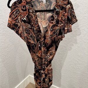 Veronica M Black and Orange Paisley Jumpsuit